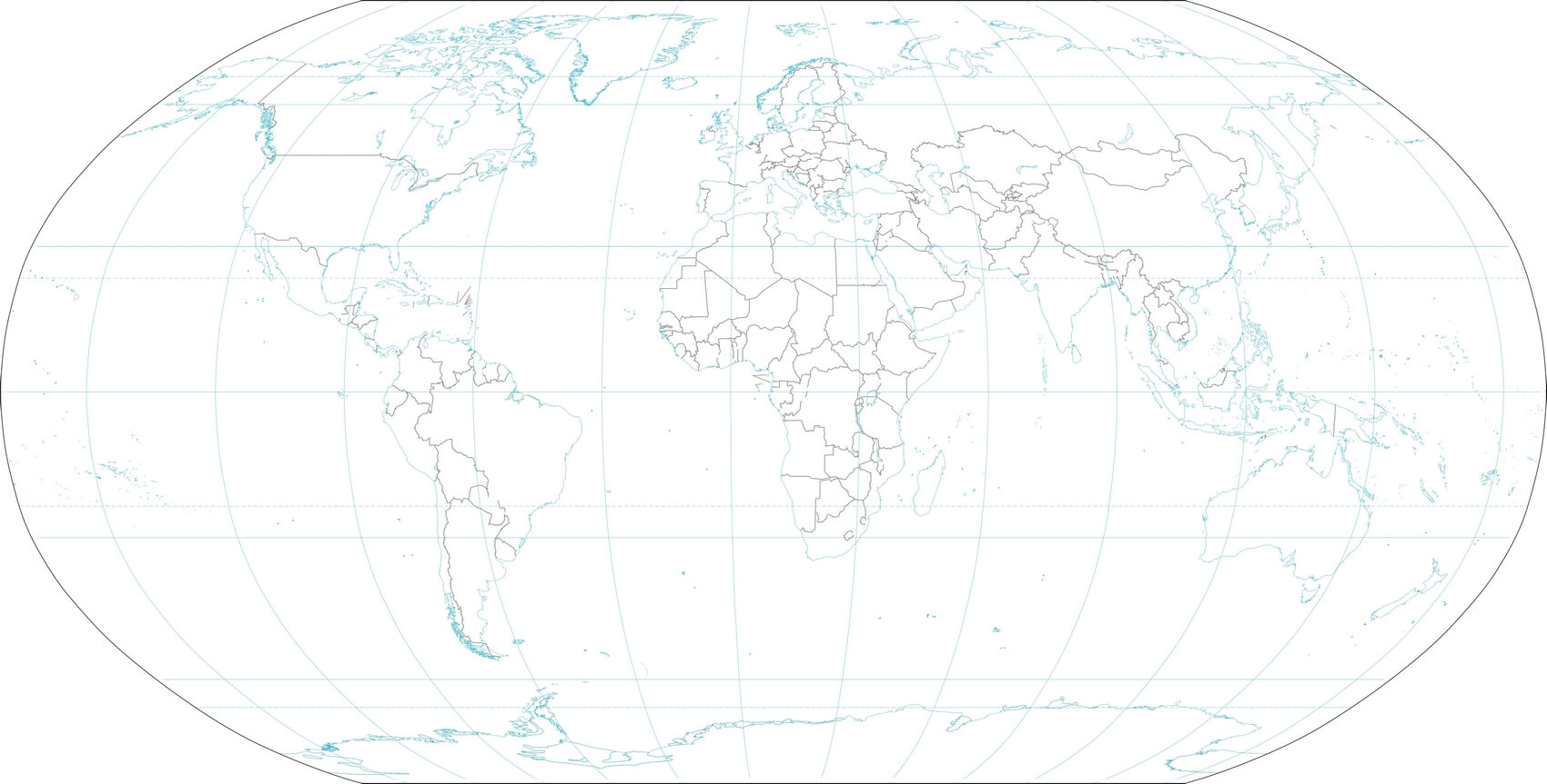 Blank world map borders country continent