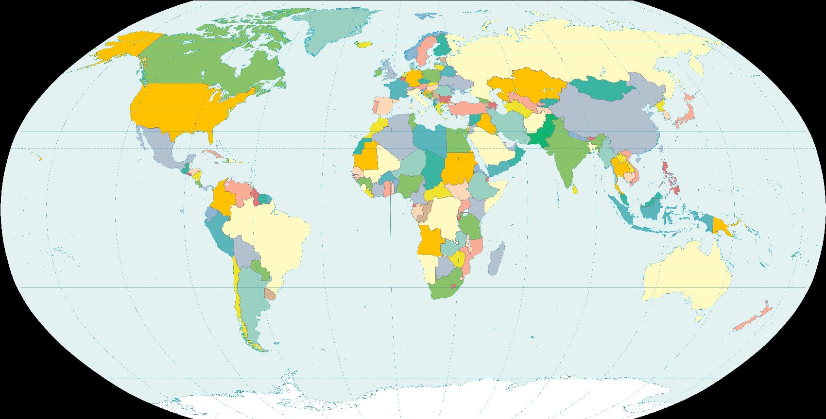 Blank world map country color